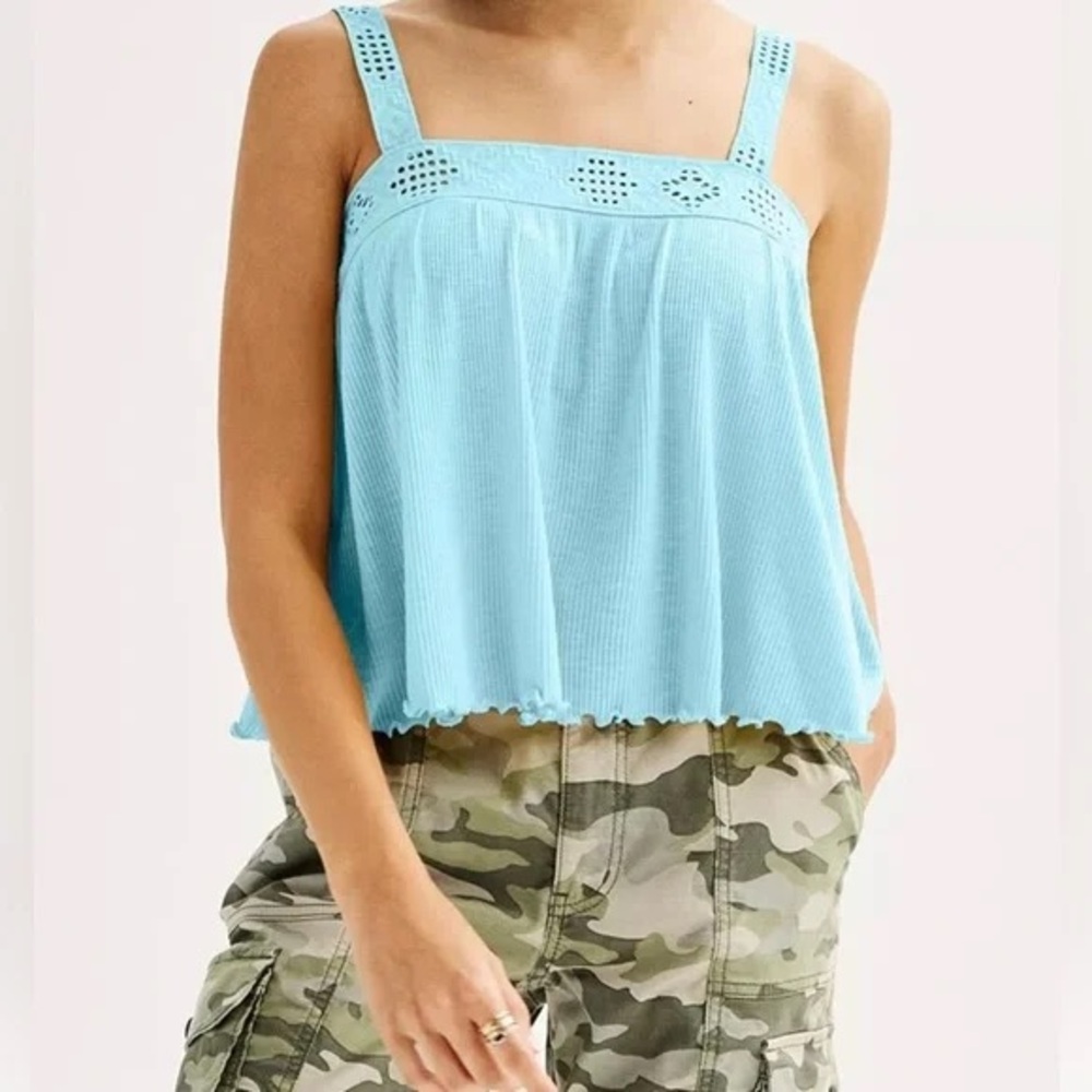 Rewind Sky Blue Eyelet Tank Top